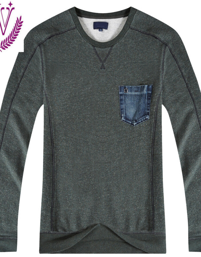 每購EASCO 2015年新款秋冬新款專柜產品 牛仔t恤 圓領薄款花紗男士長袖T恤 深藍色 L